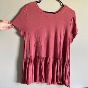 Mossimo Women’s Pink Scoop Neck Peplum Flowy Shirt